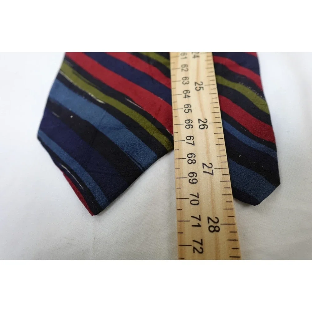 Vintage Bugatti Tie 100% Italian Silk Striped Red‎ Blue Green Mens Necktie